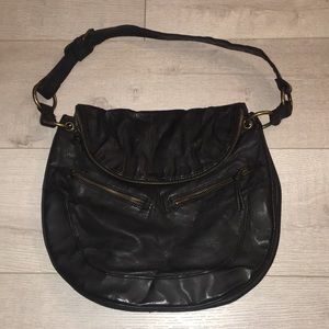 Forever 21 Black Saddle Bag with Brass Hardware